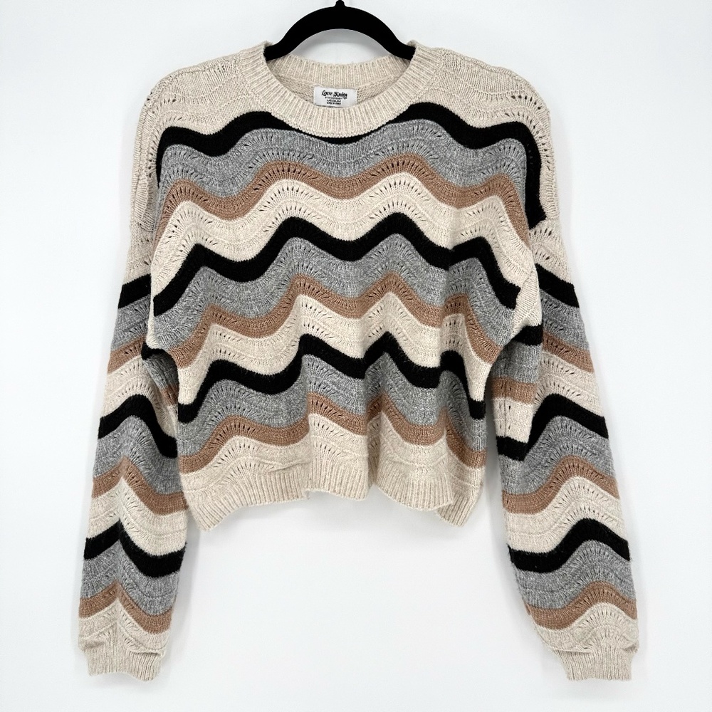 Love Knits Chevron Knit Striped Pullover Cropped Sweater Women's Size Medium